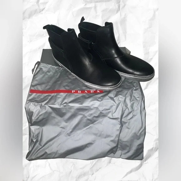 Prada Men's Black Leather Chelsea Boots - Picture 11 of 13